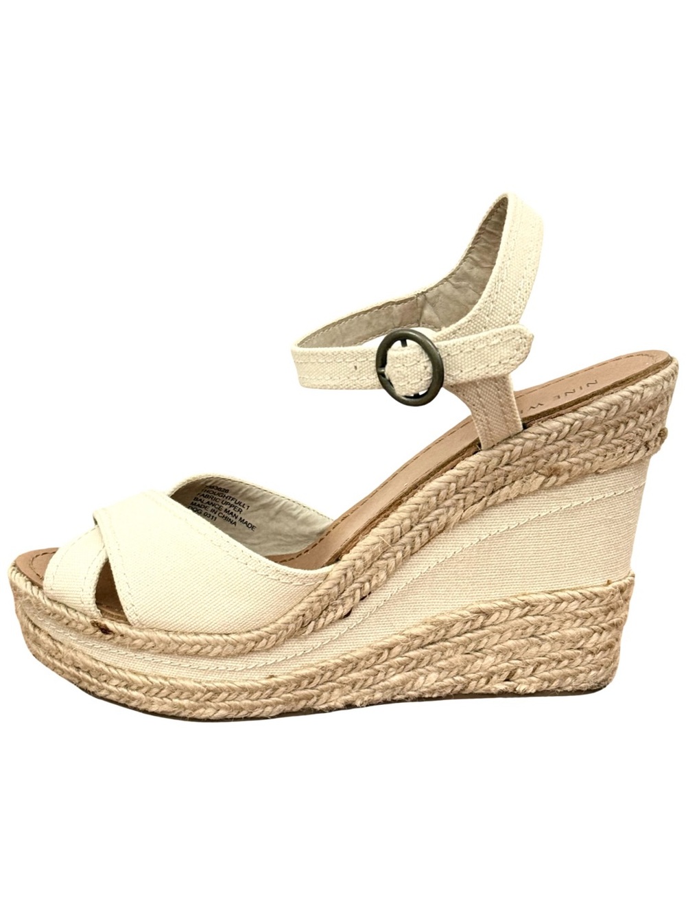 Nine West Thoughtfully Cream Canvas Espadrille Platform Wedge Sandals 9